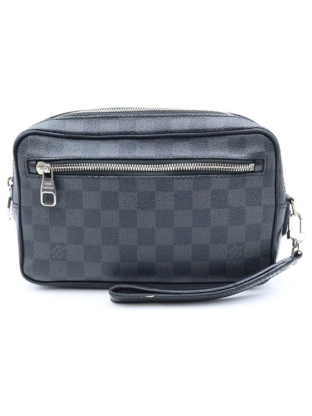 Louis Vuitton Damier Graphite Pochette Kasai Clutch Pouch Case Black Leather